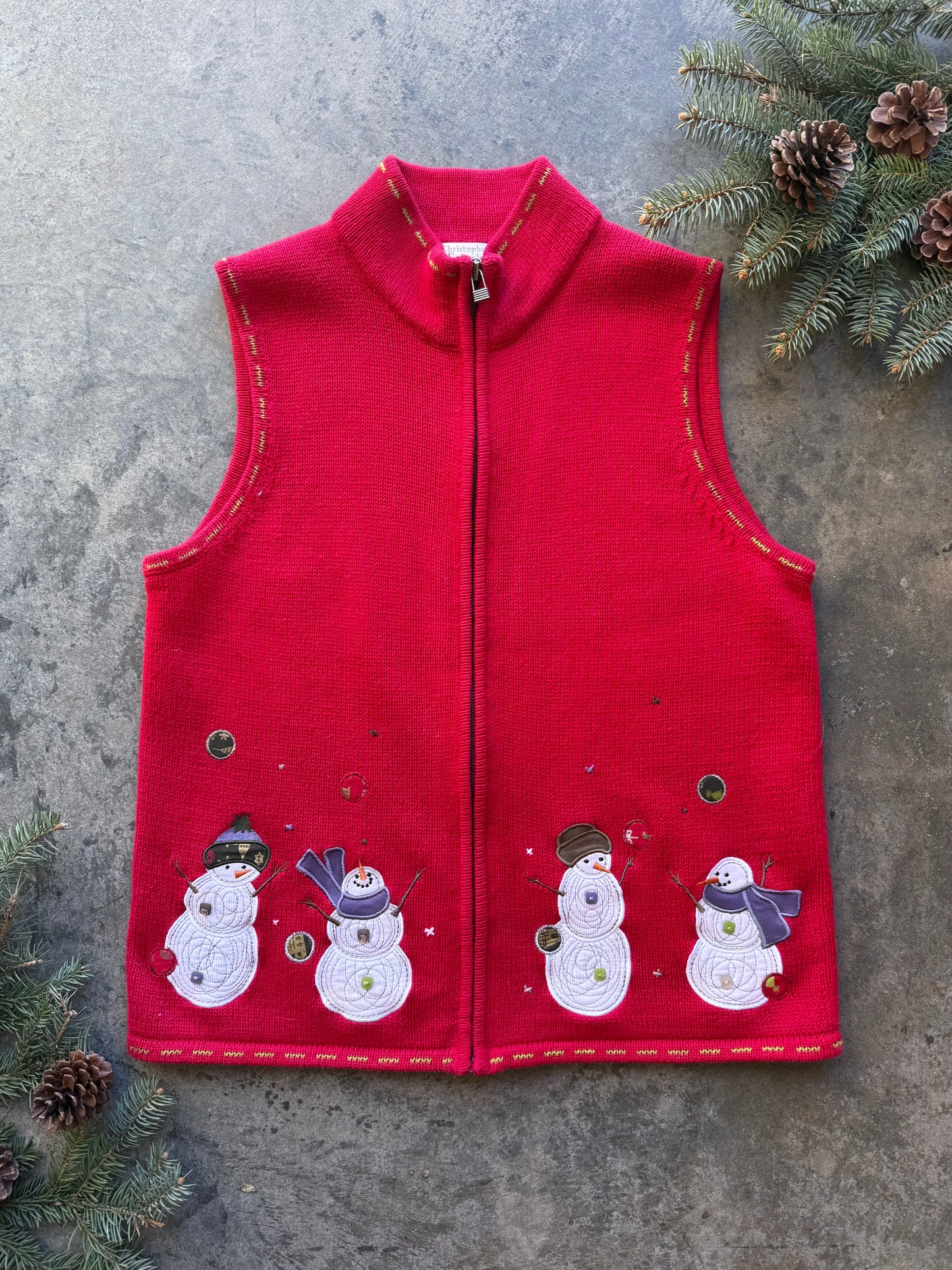 Snowman Zip Up Sweater Vest - M