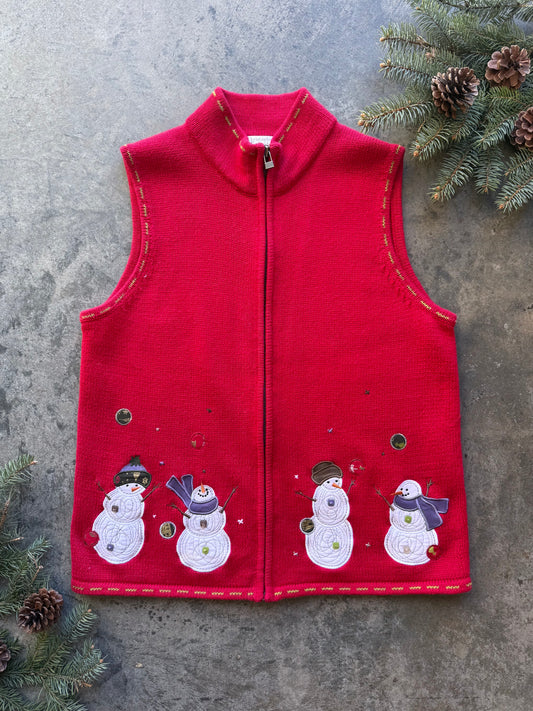 Snowman Zip Up Sweater Vest - M