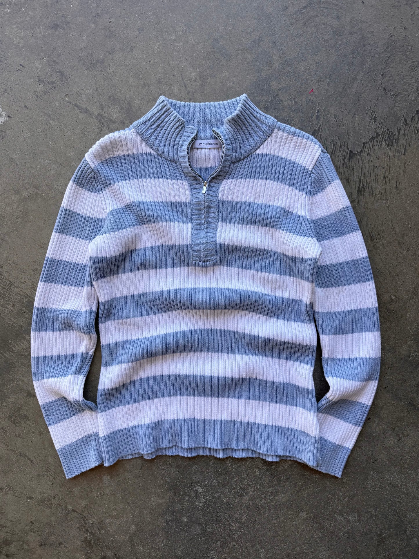 Striped Quarter Zip Sweater - L