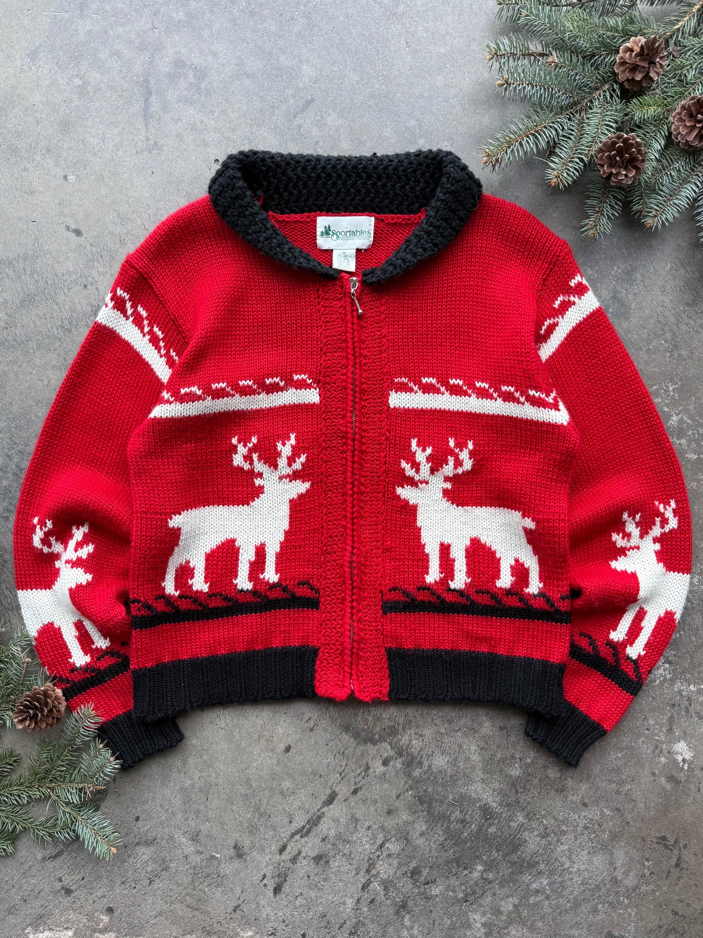 Reindeer Zip Up Cardigan - M