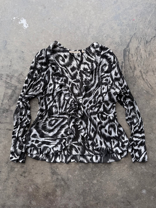 Animal Print Frilly Top - L