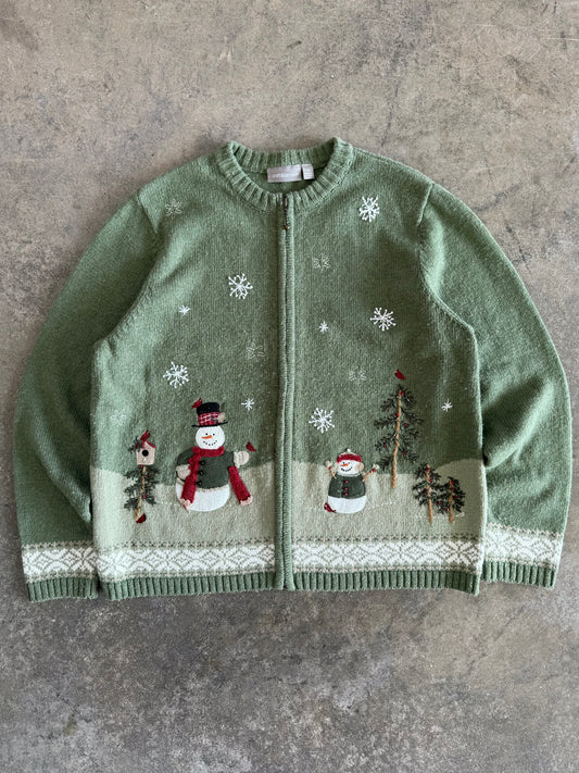 Snowman Zip Up Cardigan - XL