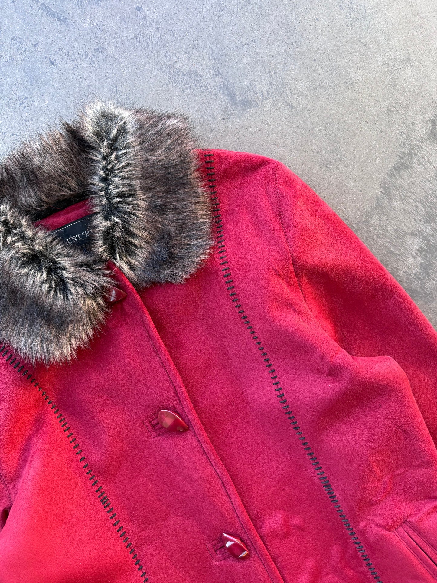 Fur Trim Faux Suede Jacket - M