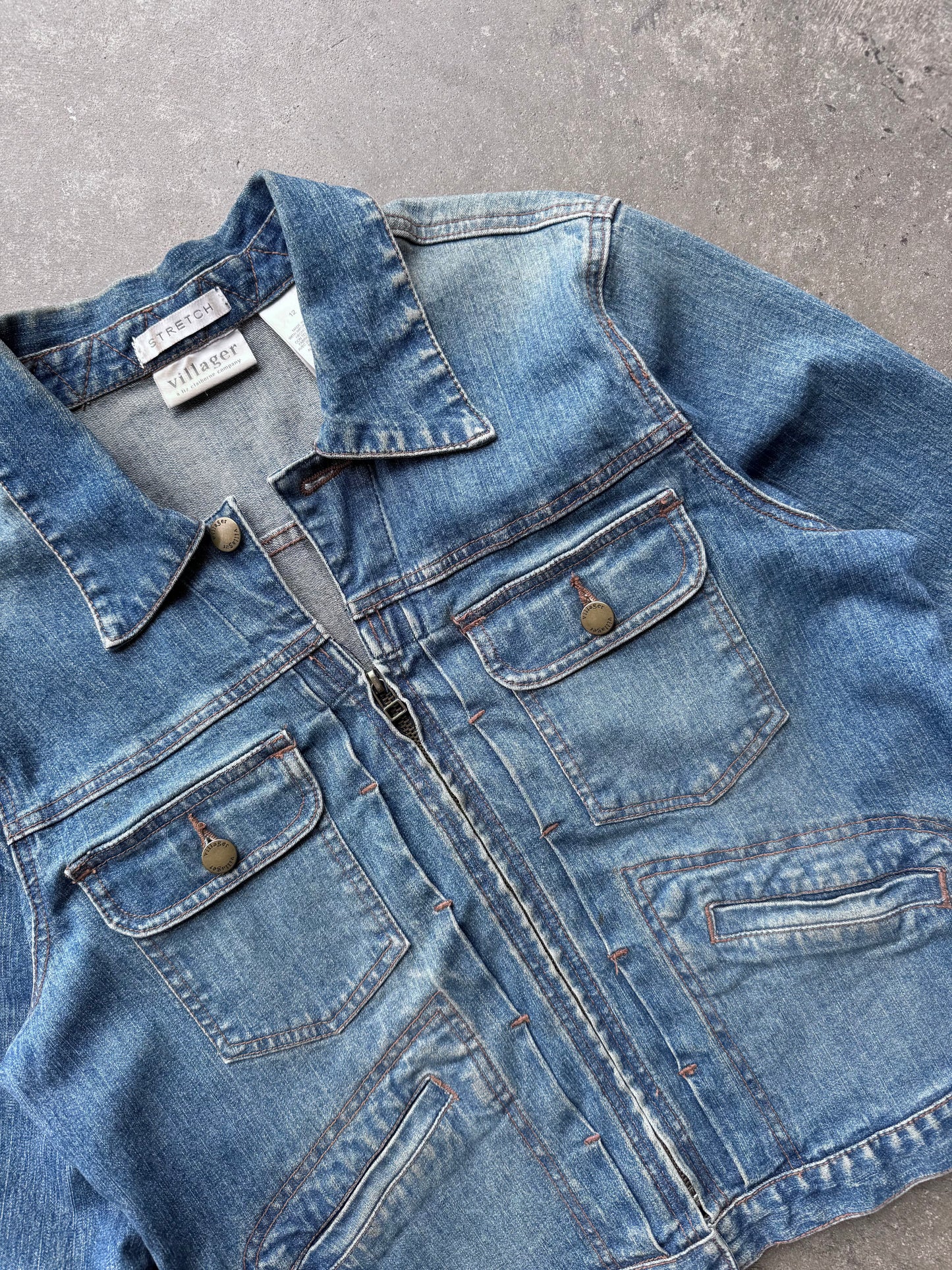 Zip Up Denim Jacket - L