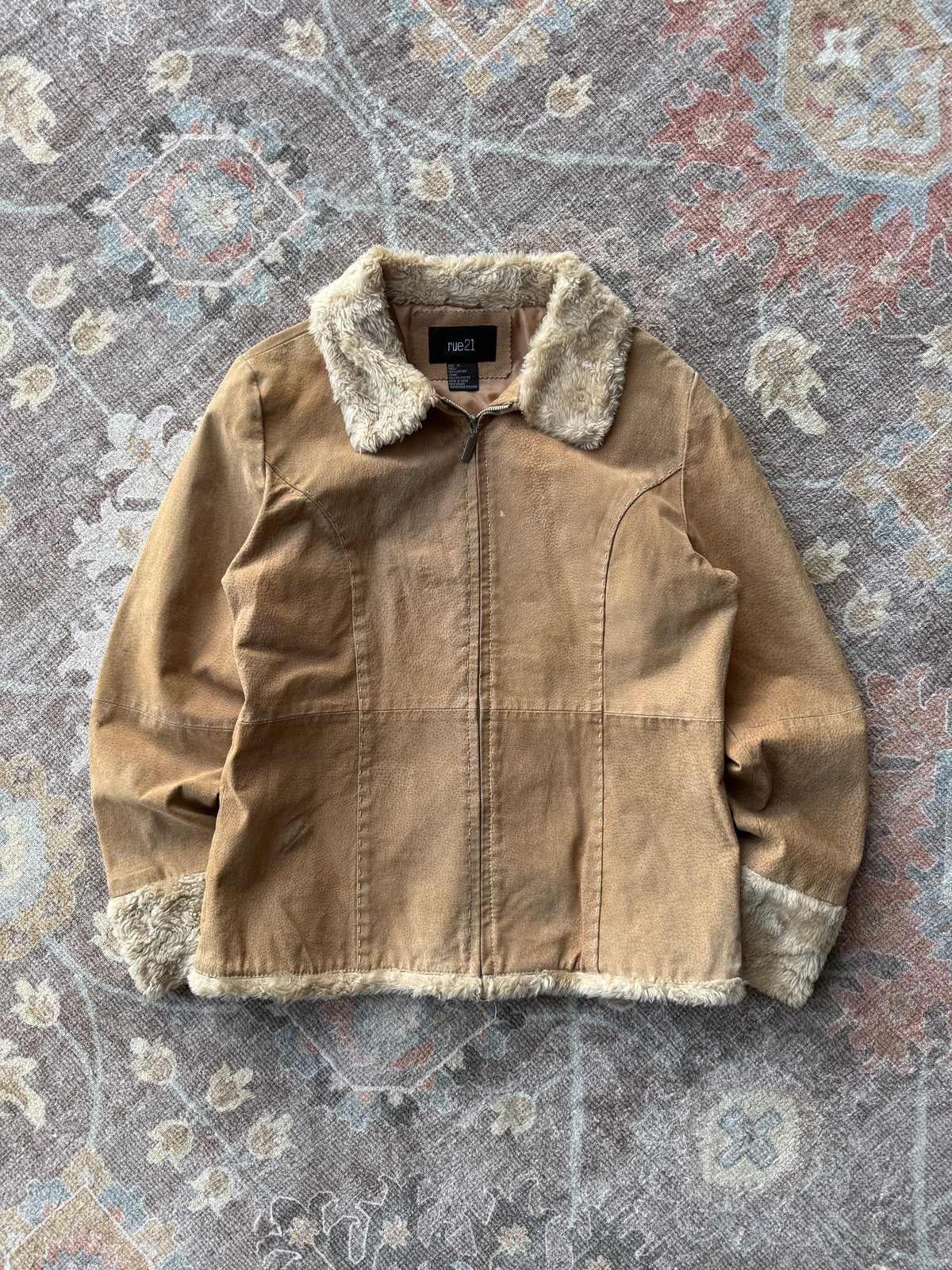 Fur Trim Suede Jacket - XL