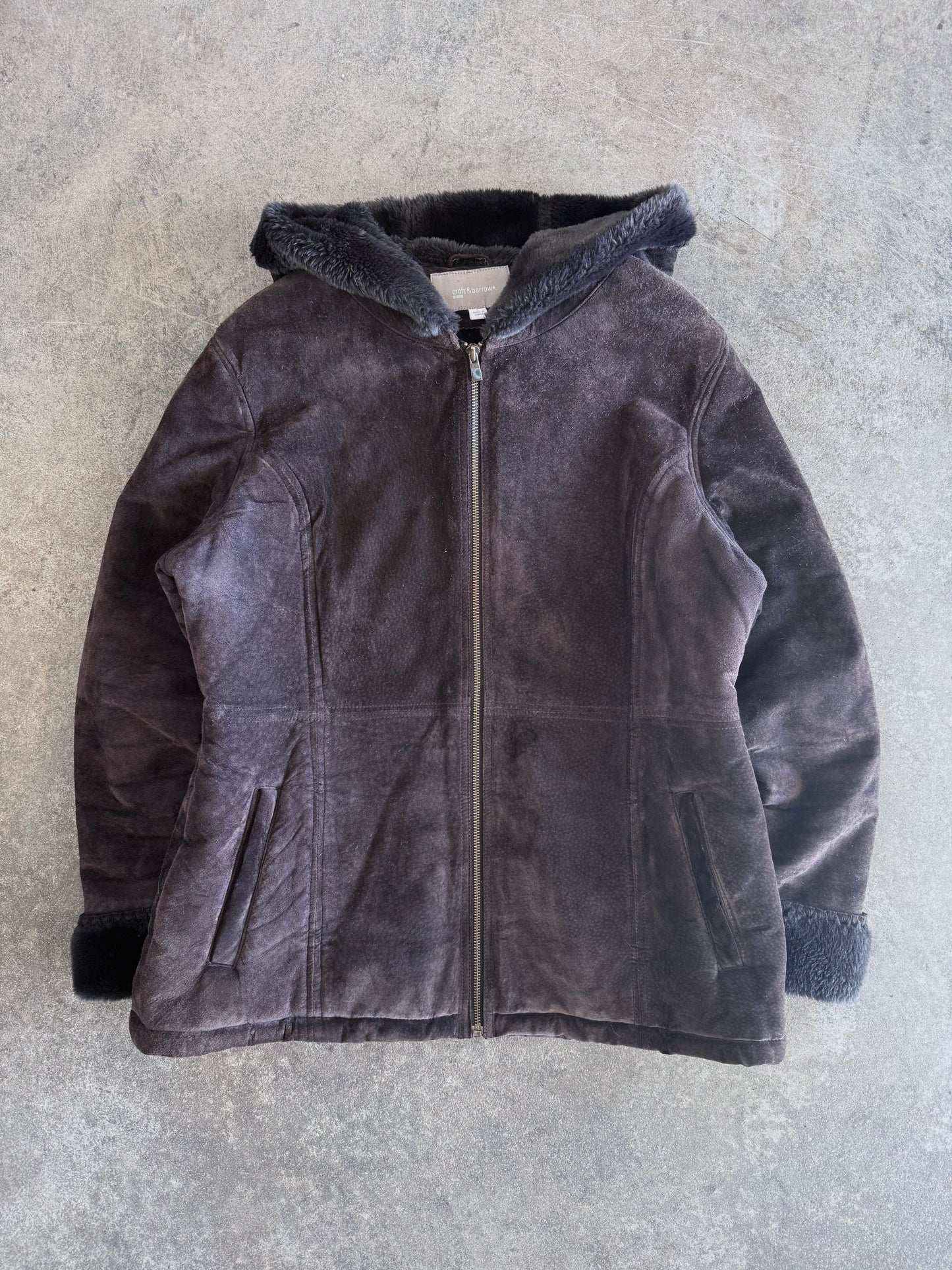 Fur Lined Suede Jacket - L