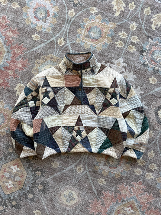 Quilt Cinch Snap Button Pullover - M