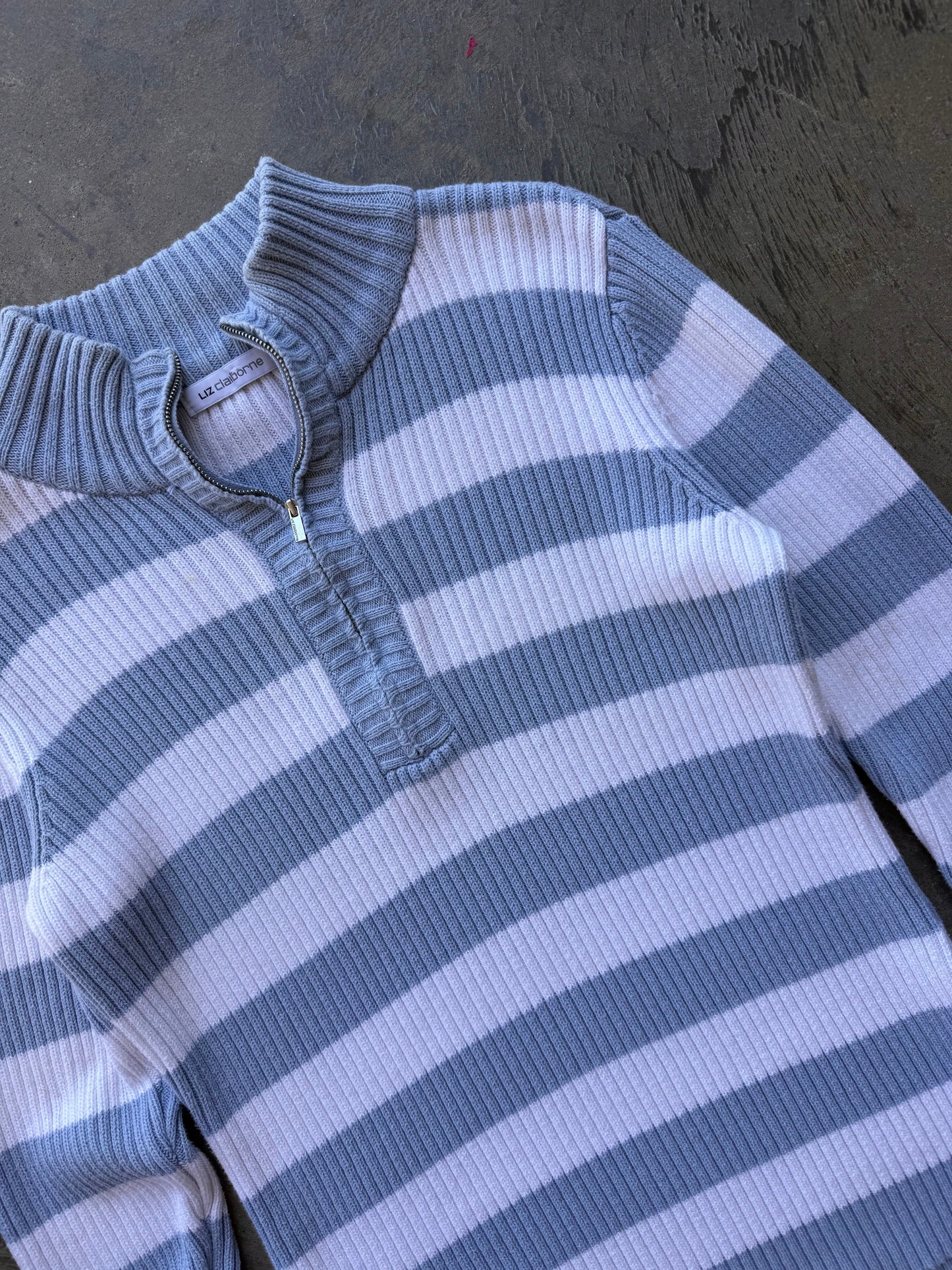 Striped Quarter Zip Sweater - L