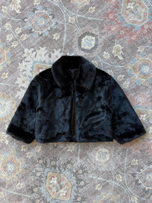 Cropped Sleeve Faux Fur Jacket - M