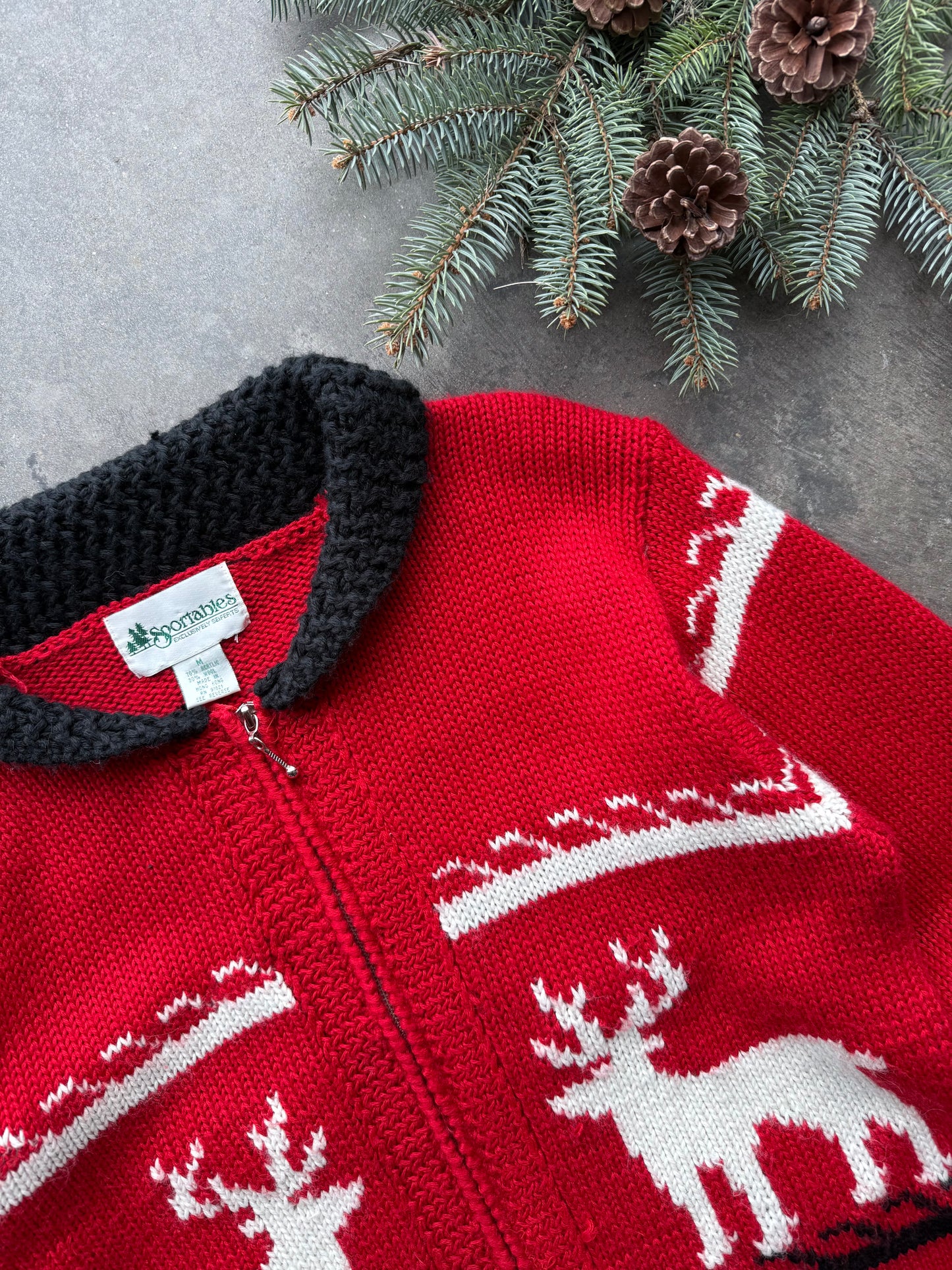 Reindeer Zip Up Cardigan - M